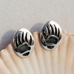 Sterling Oval Bear Paw Post Earrings Rare